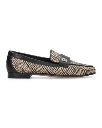 Pantofi loafer din piele cu model animal print, Negru/Maro nisip