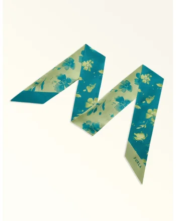 Esarfa de matase cu model floral, Verde pal/Albastru