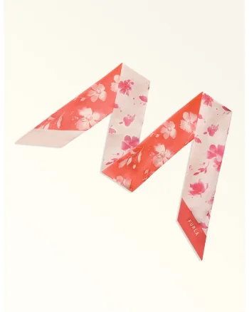 Esarfa de matase cu model floral, Coral/Roz pastel