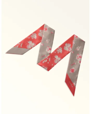 Esarfa de matase cu model floral, Gri/Coral