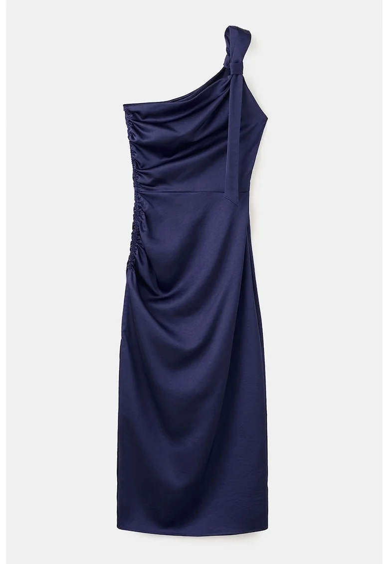 Rochie cu decolteu pe un umar si drapaj lateral, Bleumarin