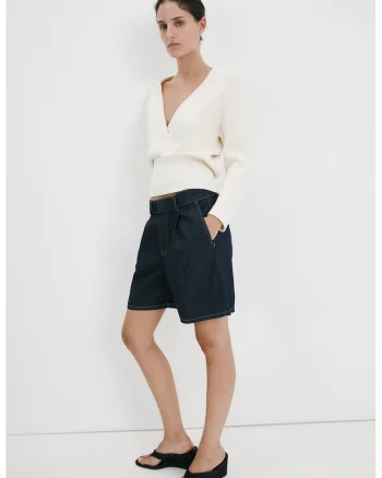 Bermude din denim cu talie medie, Bleumarin