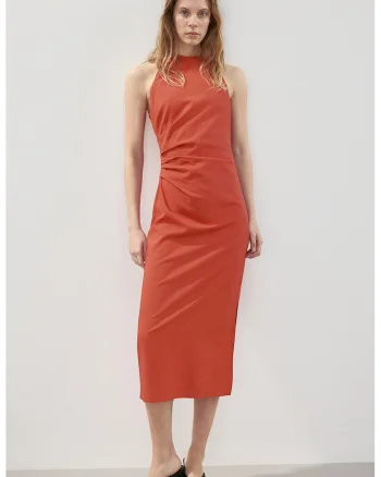 Rochie fara maneci cu fronseuri, Rosu