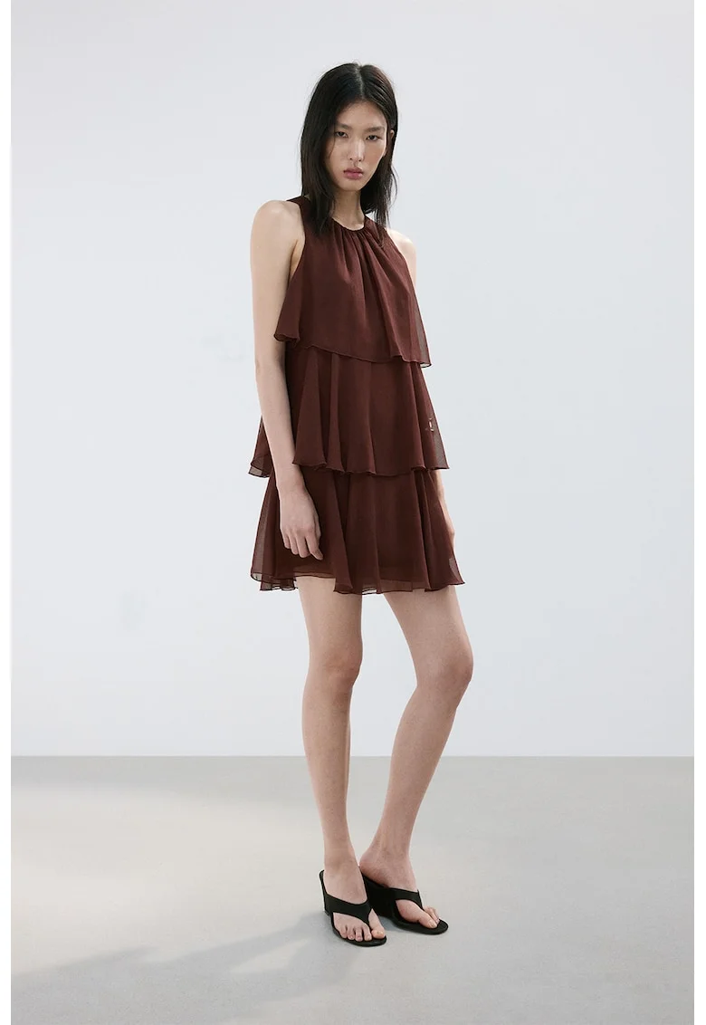 Rochie scurta cu volane, Maro inchis