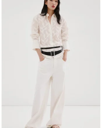 Bluza cu model cu broderie florala, Alb murdar