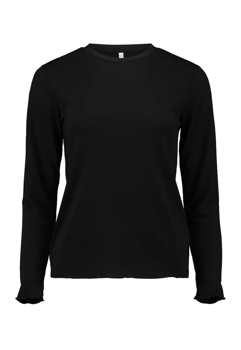 Bluza cu model uni si terminatie ondulata, Negru