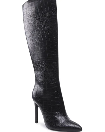 Cizme dama,  piele ecologica, stiletto, negru, Negru