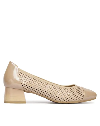Pantofi dama,  piele naturala, bej, toc clasic, Bej