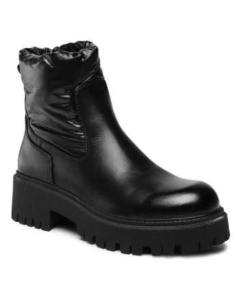 Botine dama,  piele ecologica, negru, fermoar, talpa groasa, Negru