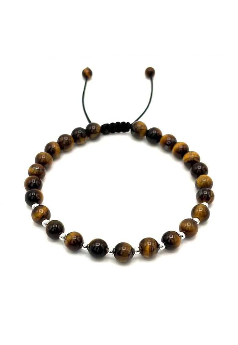 Bratara cu bile din si pietre naturale de 6mm, snur reglabil, barbat - 654897, Maro