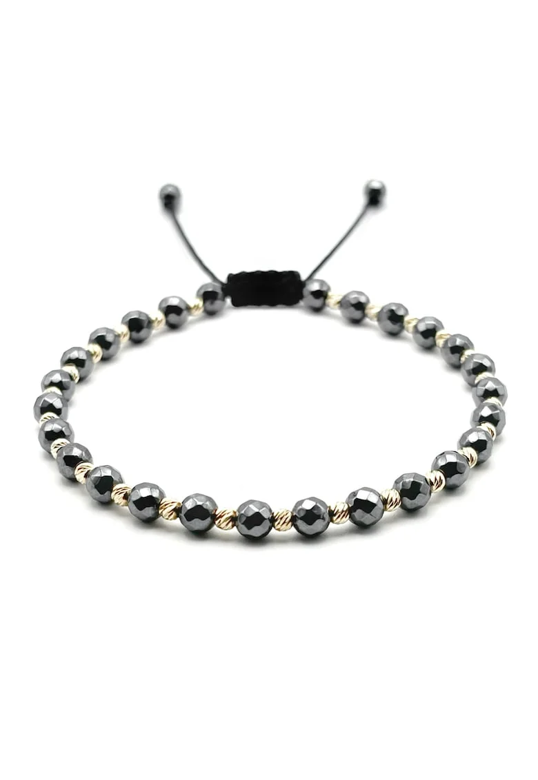 Bratara cu 25 bile AUR 14K si pietre snur reglabil - 65875, Gri