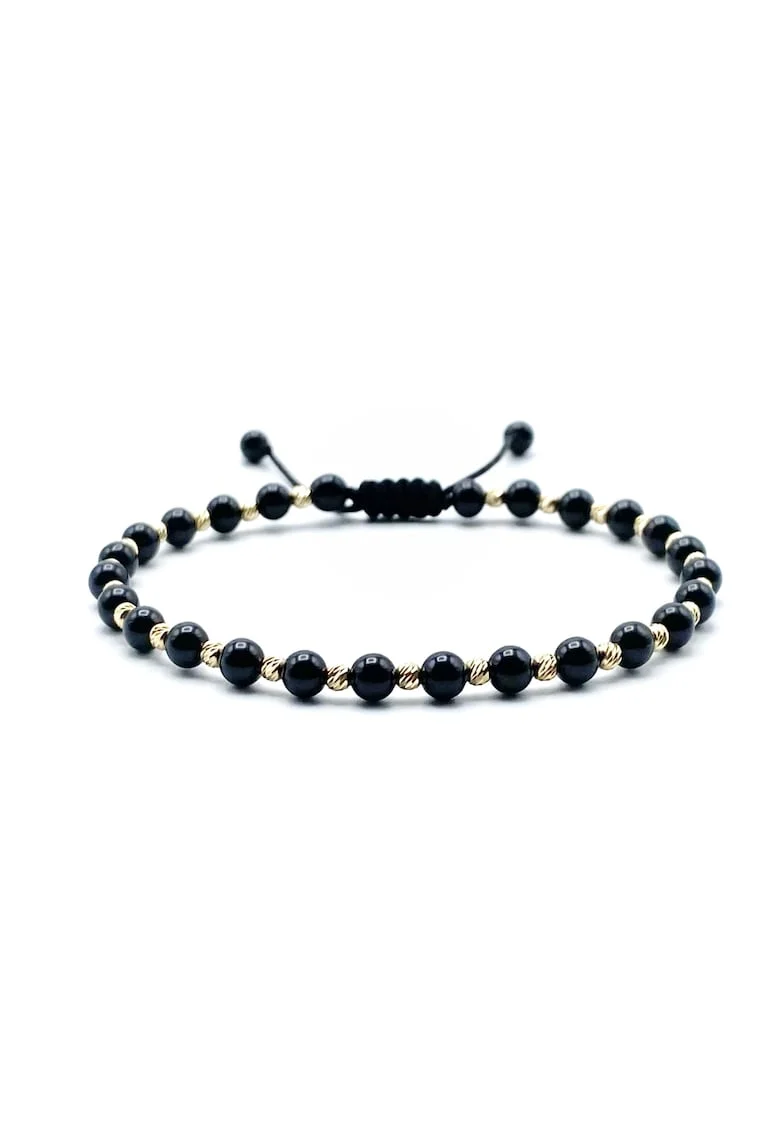 Bratara cu 25 bile AUR 14K si pietre snur reglabil - 65875, Negru