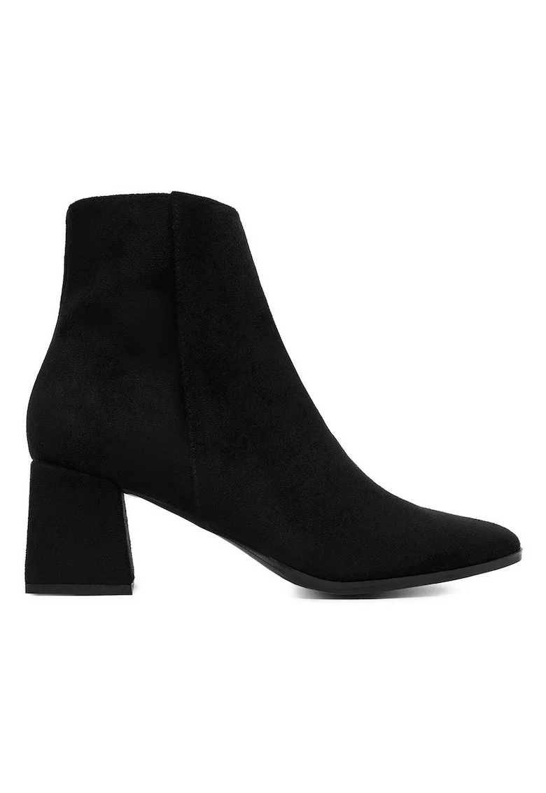 Botine dama,  design modern, toc stabil, negru, material sintetic, Negru