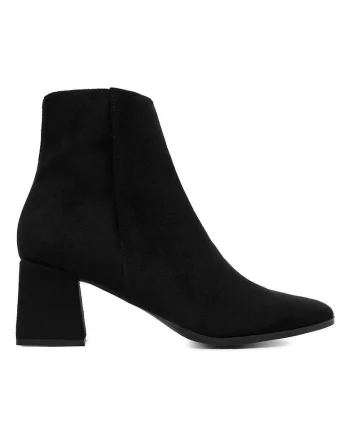 Botine dama,  design modern, toc stabil, negru, material sintetic, Negru