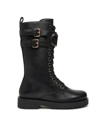 Ghete dama,  piele naturala, fermoar, negru, Negru