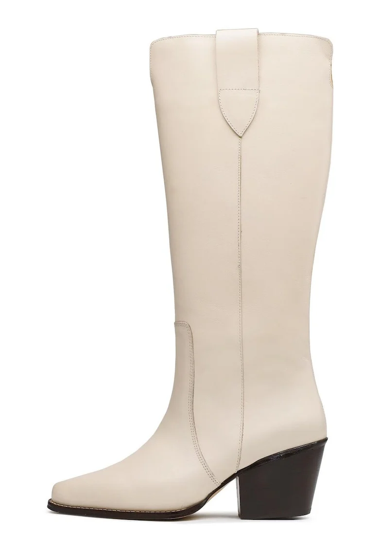 Cizme dama,  piele naturala, bej, toc clasic, Bej