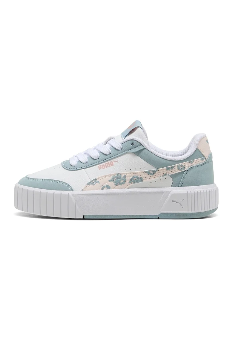 Pantofi sport Carina Mia de piele ecologica cu imprimeu floral, Alb/Gri cenusiu