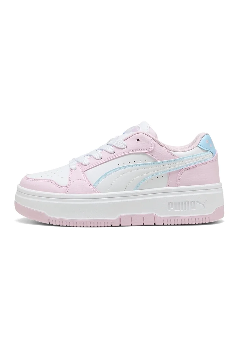 Pantofi sport flatform de piele ecologica cu brant cu amortizare Rebound, Alb/Roz pastel