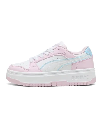 Pantofi sport flatform de piele ecologica cu brant cu amortizare Rebound, Alb/Roz pastel
