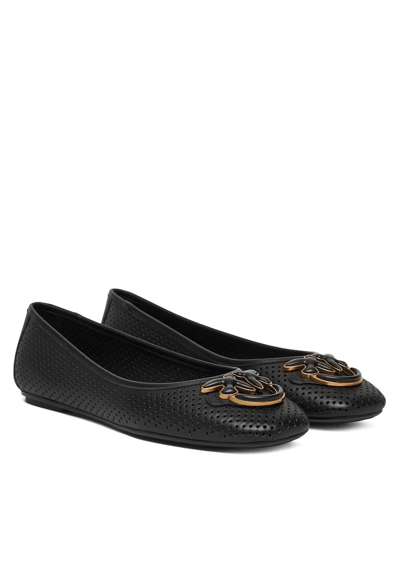 Balerini,  piele naturala, negru, varf patrat, Negru