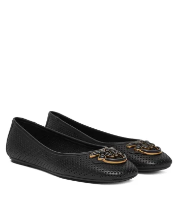 Balerini,  piele naturala, negru, varf patrat, Negru