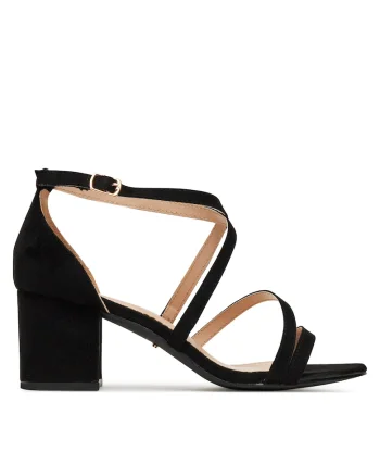Sandale dama, toc bloc, sintetic, negru, Negru