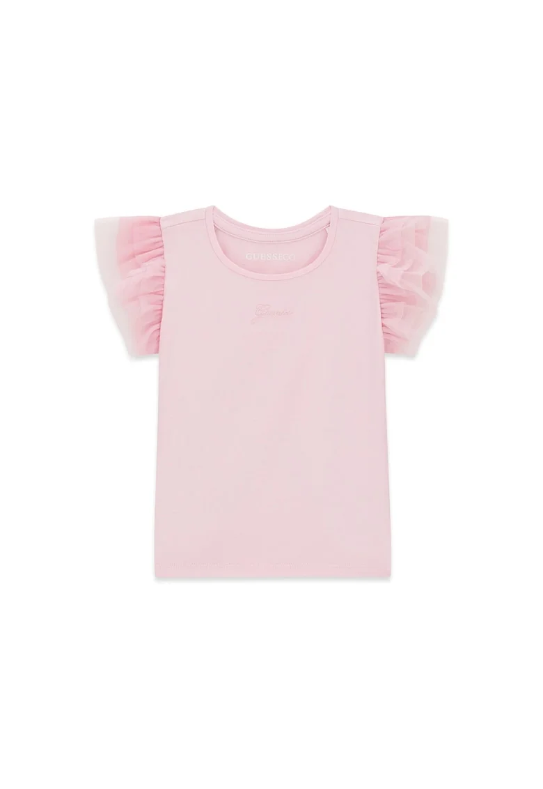 Tricou copii,  din bumbac, logo, roz, 95% bumbac, 5% elastan, Roz