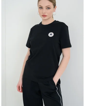 Tricou din amestec de bumbac cu aplicatie logo, Negru