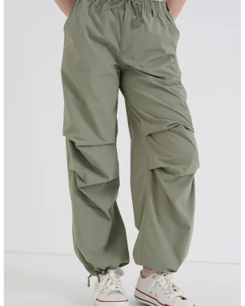 Pantaloni cu croiala ampla si snur de ajustare, Verde pal