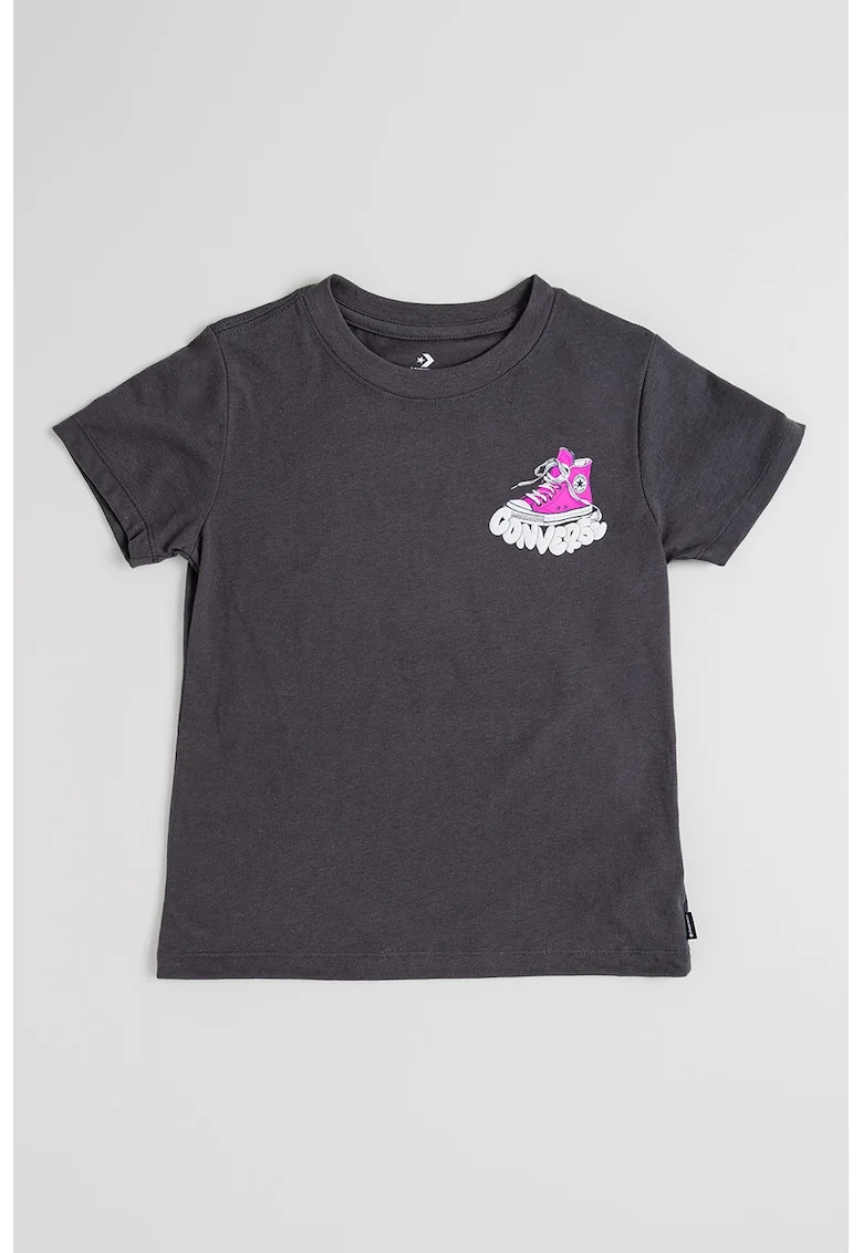 Tricou supradimensionat cu imprimeu grafic, Gri inchis