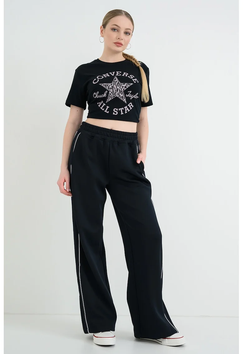 Pantaloni de trening cu croiala ampla si buzunare, Alb/Negru