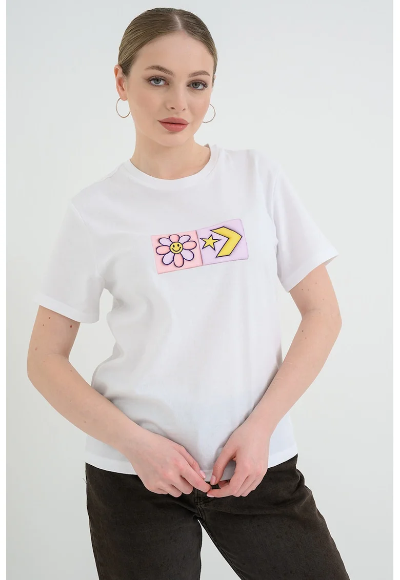 Tricou din bumbac cu imprimeu grafic, Alb