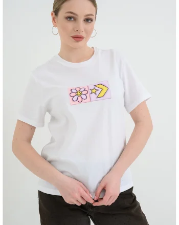 Tricou din bumbac cu imprimeu grafic, Alb