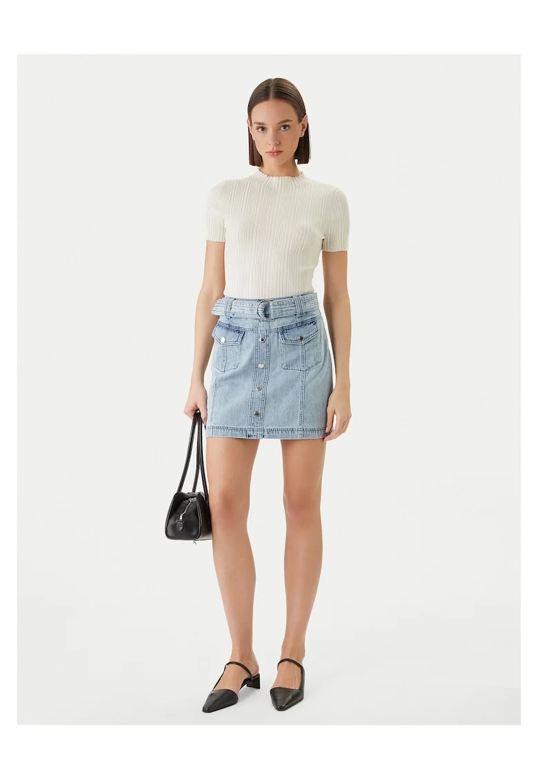 Fusta  din denim cu fermoar, Albastru deschis