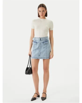 Fusta  din denim cu fermoar, Albastru deschis