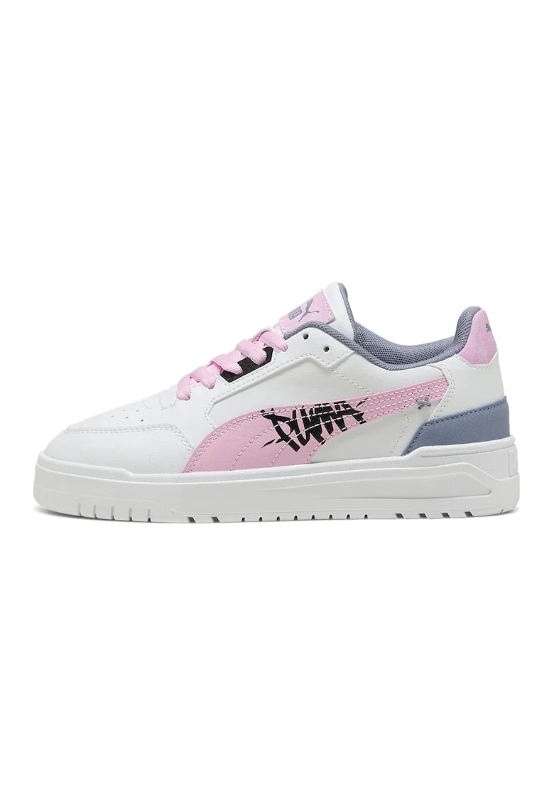 Pantofi sport Shuffle Downtown de piele ecologica cu logo lateral, Alb/Albastru prafuit/Roz deschis
