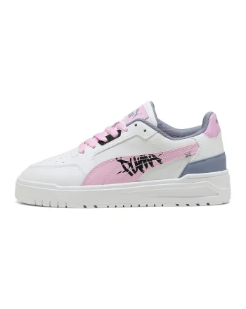 Pantofi sport Shuffle Downtown de piele ecologica cu logo lateral, Alb/Albastru prafuit/Roz deschis
