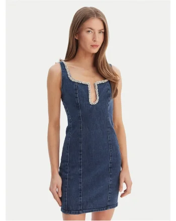 Rochie din denim  cu fermoar, Albastru