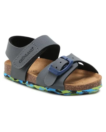 Sandale Baieti, Grunland, piele ecologica, gri, 20 EU,