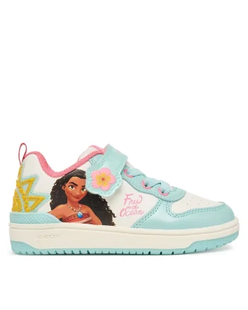 Pantofi copii,  sneakers, alb, piele ecologica, textil, sistem inchidere Velcro