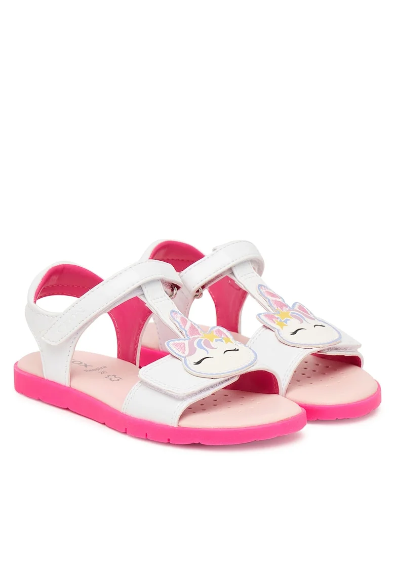 Sandale copii,  piele ecologica, alb, sistem inchidere Velcro