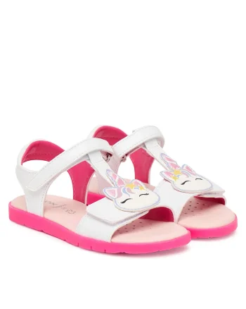 Sandale copii,  piele ecologica, alb, sistem inchidere Velcro