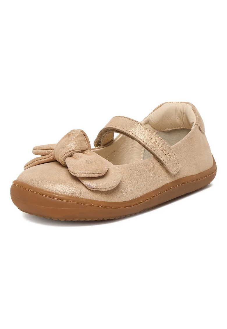 Balerini copii,  piele naturala, auriu, inchidere velcro