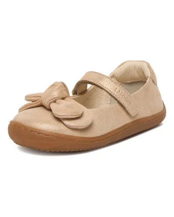 Balerini copii,  piele naturala, auriu, inchidere velcro
