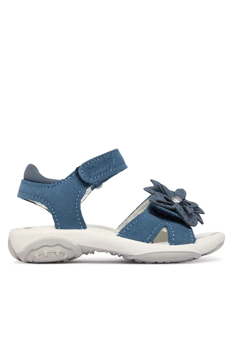 Sandale Fete,  piele naturala, albastru, cu modele florale