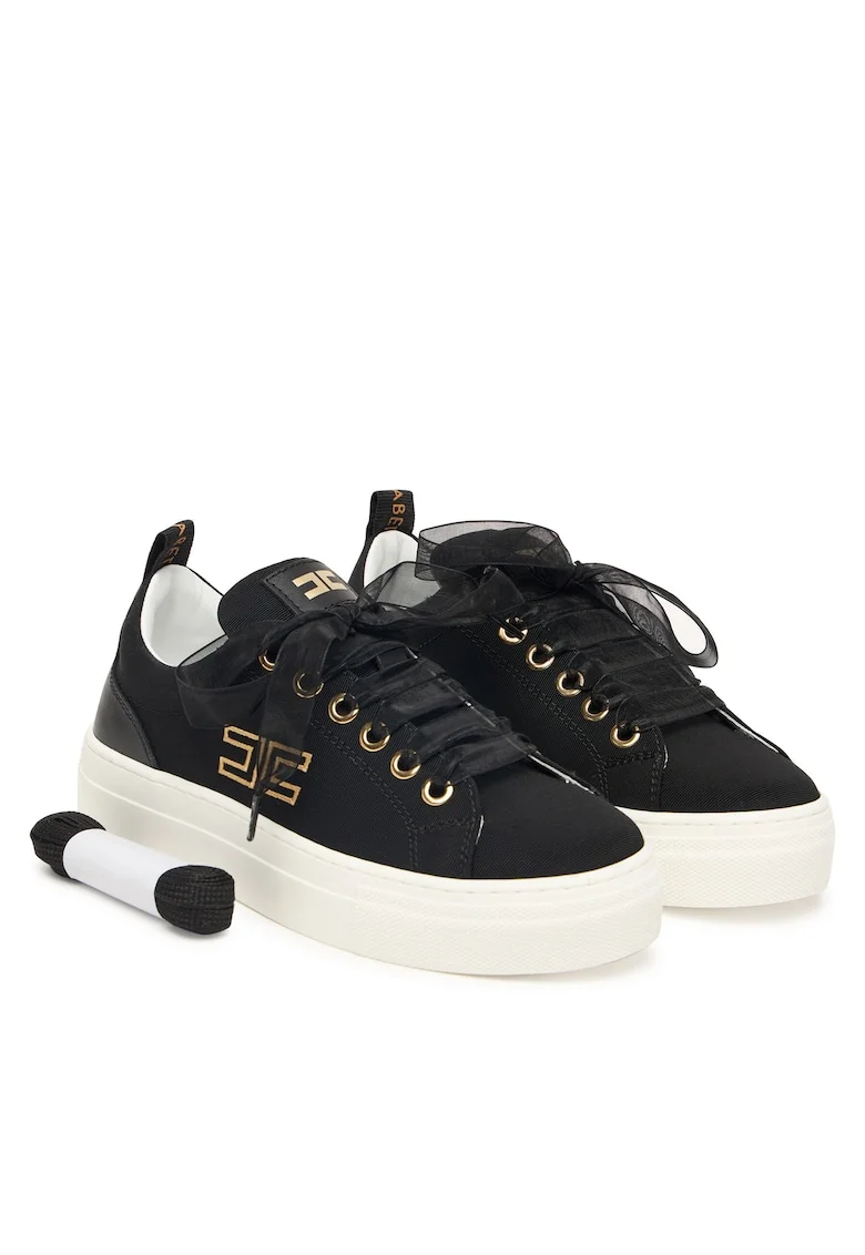 Sneakers Fete,  piele naturala, negru, set sireturi multiple