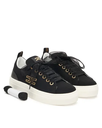Sneakers Fete,  piele naturala, negru, set sireturi multiple