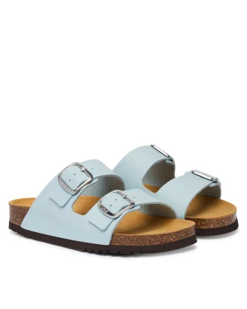Papuci dama,  piele ecologica, albastru