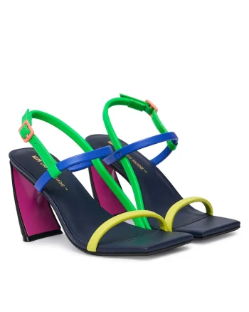 Sandale dama,  piele naturala, multicolor, toc clasic