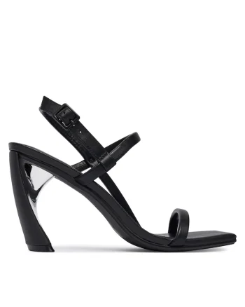 Sandale femei,  piele naturala, negru, toc clasic
